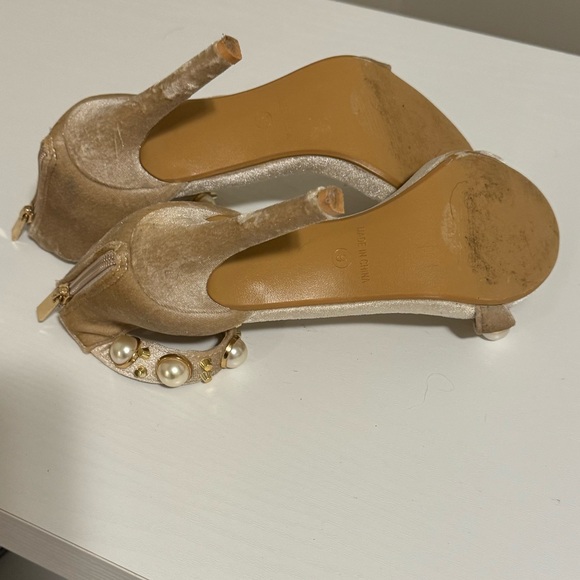 Jacobies Pearl embellished taupe nude suede ankle strap sandals open toe heels 9 - Picture 7 of 11